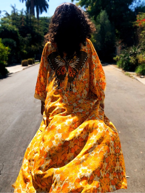 Free People Other - New Henelle Lauren Canyon Bohemian Orange Yellow Floral Butterfly Robe One Size